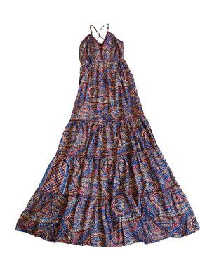 Paani Paisley Print Maxi Dress Halter Tiered Boho Sundress Tie Small Women's NWT